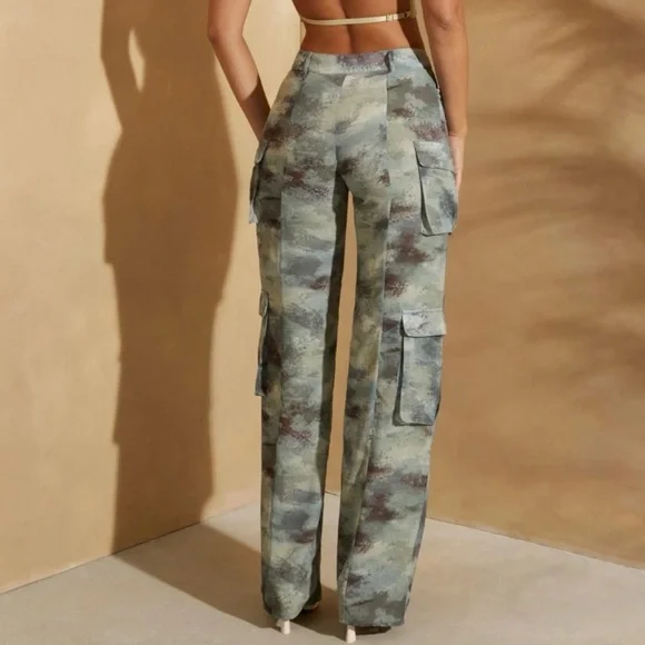 Oh Polly Tall High Waist Camo Cargo Trousers - Picture 2 of 3